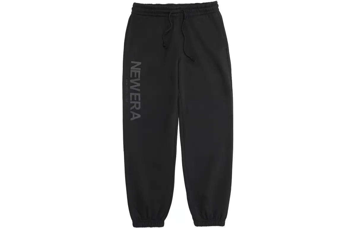 New Era FW23 Letter Logo Fleece Lined Thermal Elastic Cuff Casual Pants Unisex Black