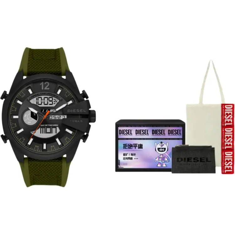 DIESEL MEGA CHIEF Wrist Watches Quartz Movement Silicone Strap 51mm Black Dial Men's Watches