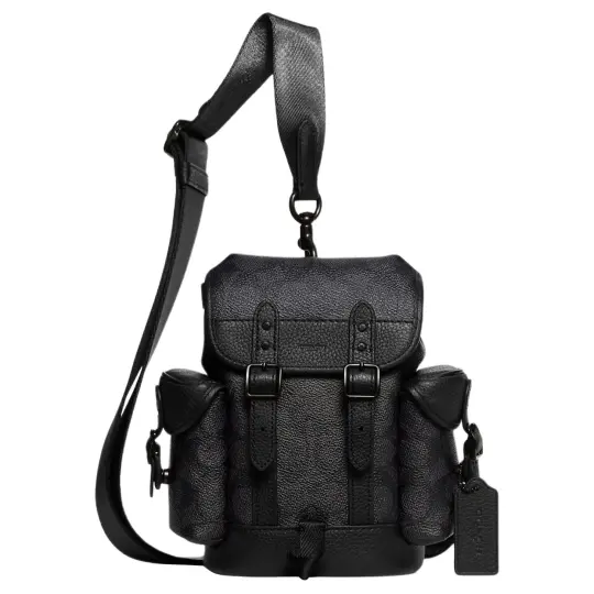 COACH Hitch Coated Canvas With Soft Polished Pebbled Leather Sling Bag Men's Black