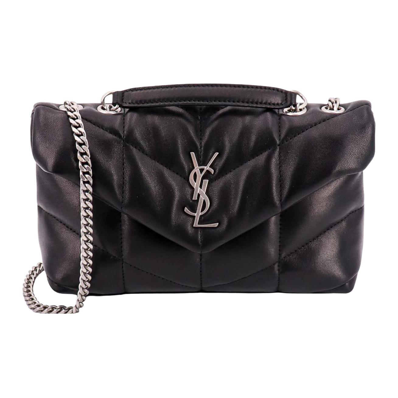 SAINT LAURENT PUFFER Leather Shoulder Bag Mini Women's Black