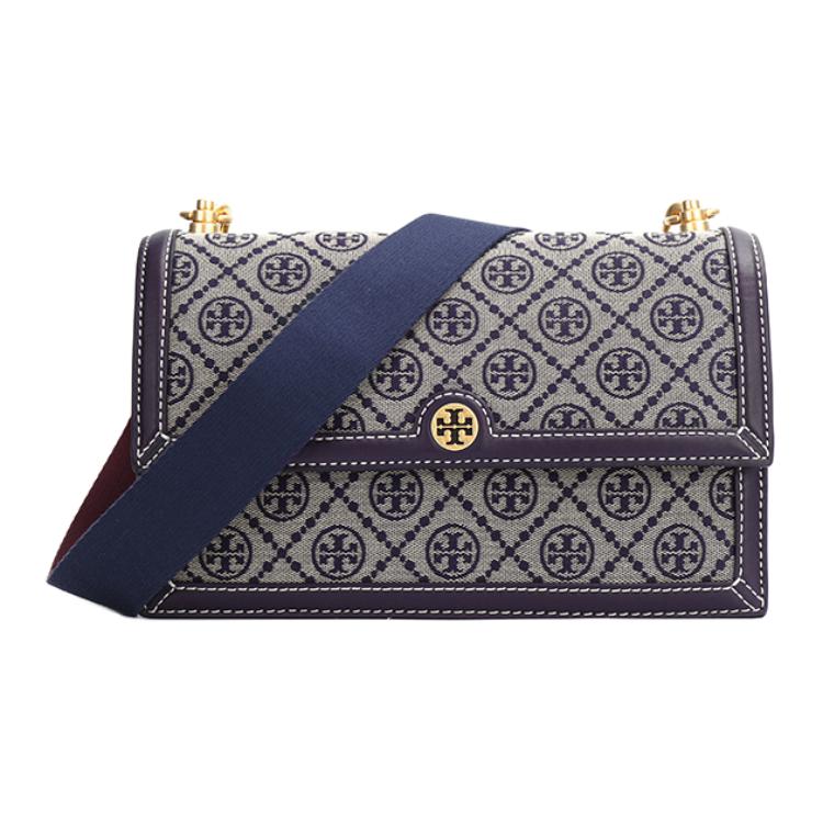 TORY BURCH Tang Liboqi t Monogram Presbyterian, полная печать механизм камеры орган пакет Коробка пакет один Плечо Текстиль Кожаный Сплит Кроссбоди пакет женский военно-морской синий