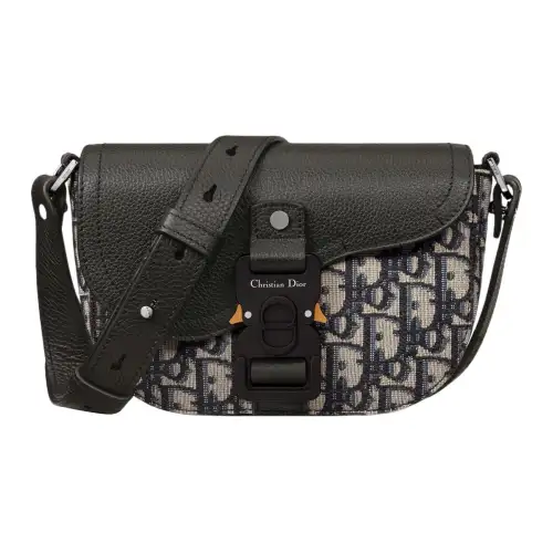 DIOR Fabric With Grain Cow Leather Clutch Mini Men's Black & Beige