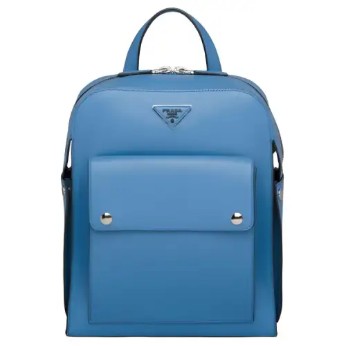 PRADA Casual Leather Backpack Unisex Sea Blue