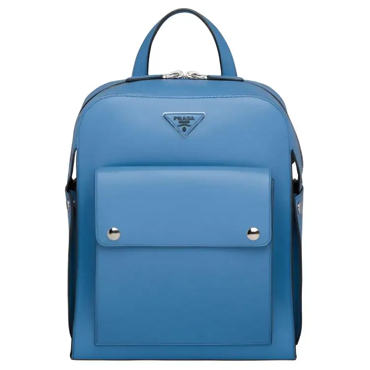 PRADA Casual Leather Backpack Unisex Sea Blue