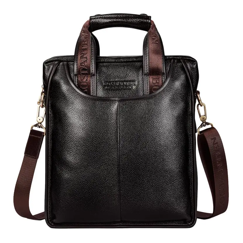 BOSTANTEN Top Grain Cow Leather With Synthetic Leather Portable Briefcase Small Men's Black/Coffee