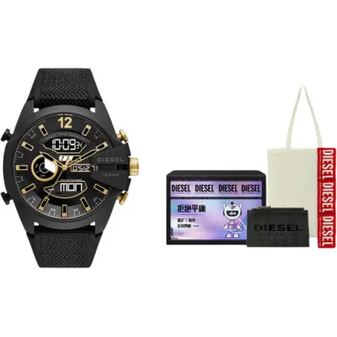 DIESEL Wrist Watches Electronic Movement Leather Strap Black Dial Unisex