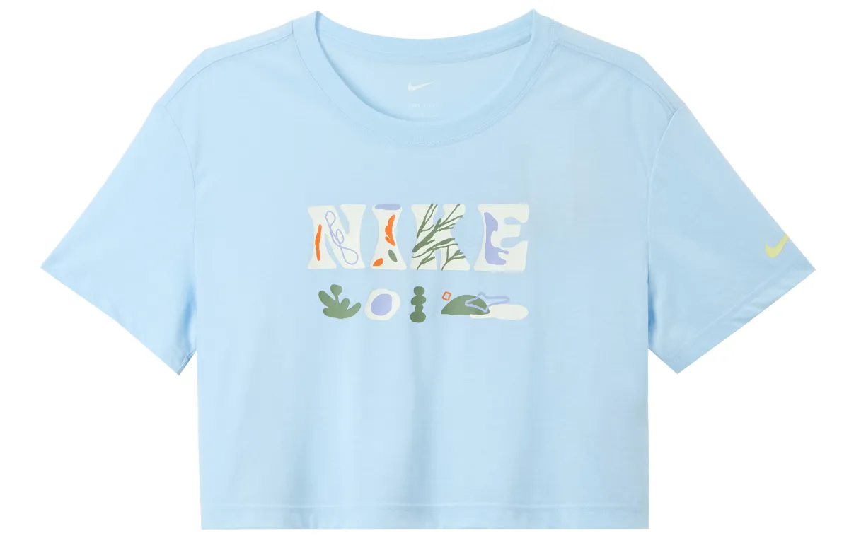 Nike Crop Tops Women's Blue Crew Neck Moderate