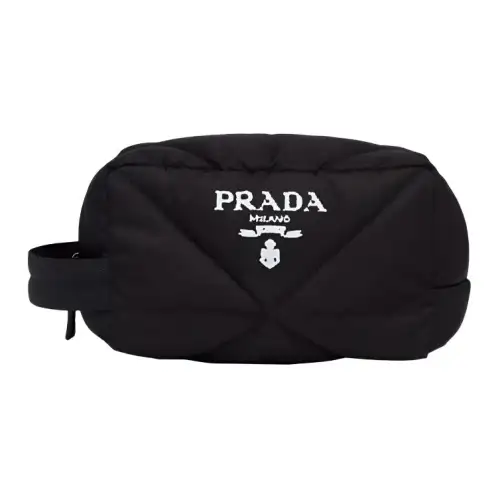 PRADA Logo Recycled Polyamide Makeup Bag Unisex Black