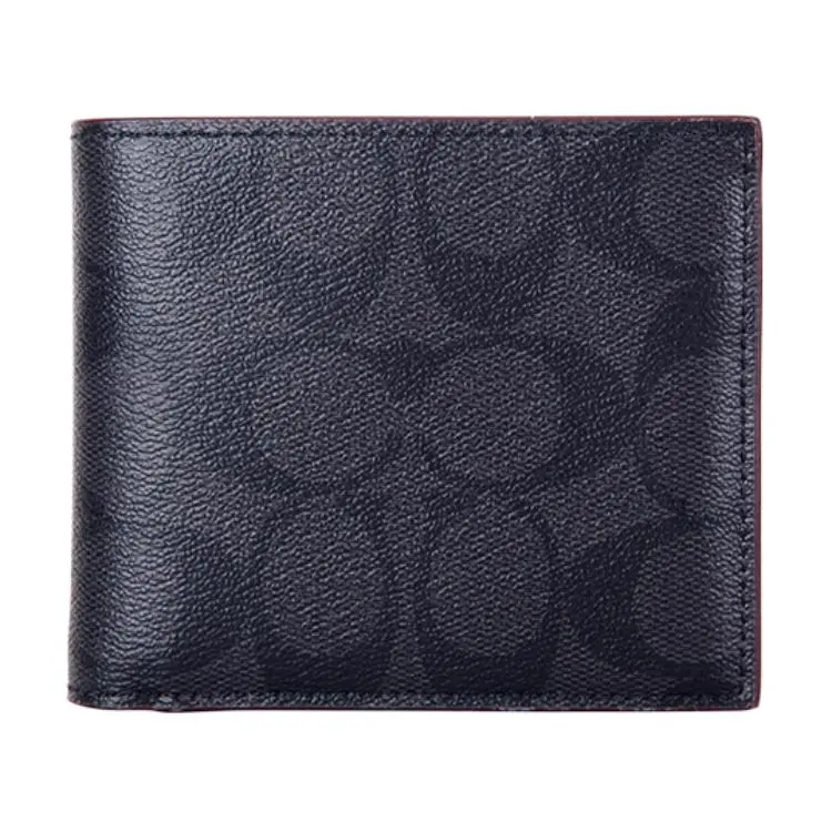 COACH 3 IN 1 Wallet Leather Wallet Men's Black Gray