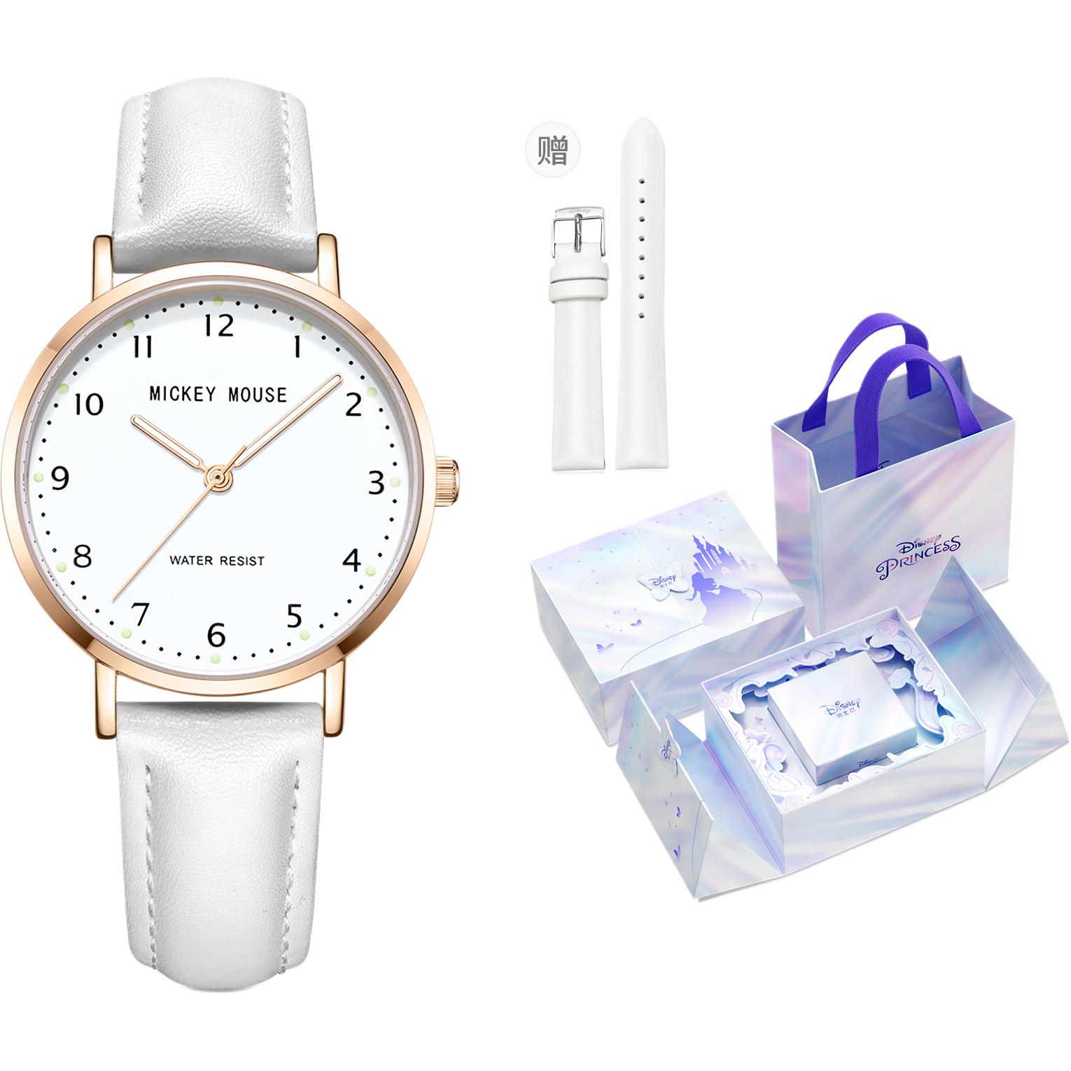 Disney Disney, universal trend fashionable swiss watch for students, quartz women's watch, white sports waterproof wear-resistant dial, high quality small design gift box, set, quartz mechanism