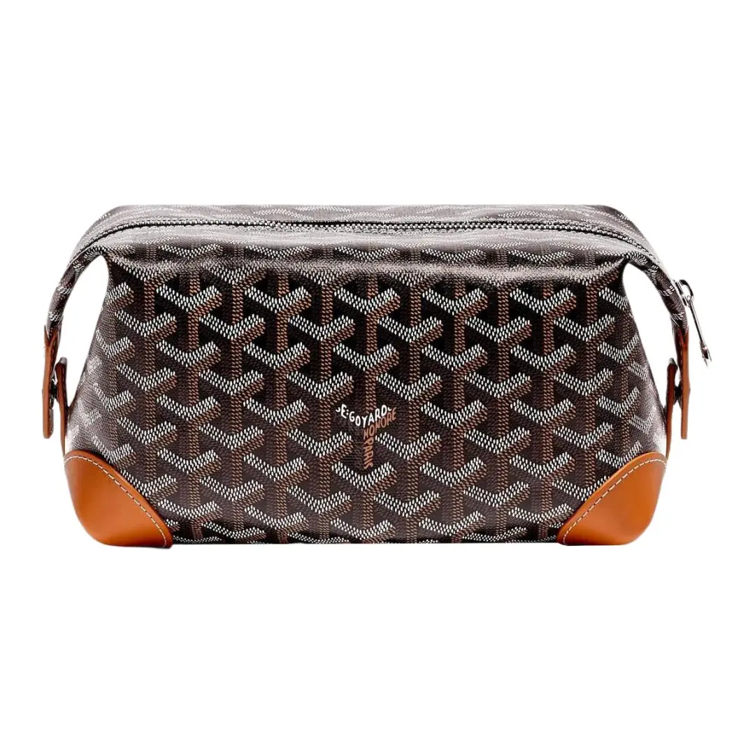 GOYARD Canvas With Heifer Skin Toiletry Bag Unisex Black & Tan