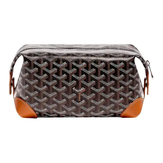 GOYARD Canvas With Heifer Skin Toiletry Bag Unisex Black & Tan