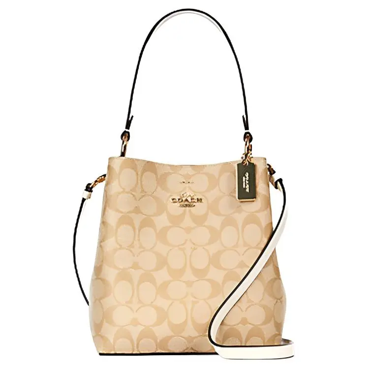 COACH Town Coated Canvas With Leather Shoulder Bag Small Women's Khaki
