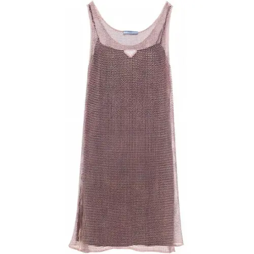 PRADA Sleeveless Dresses Women's Light Rose Crew Neck Moderate Short