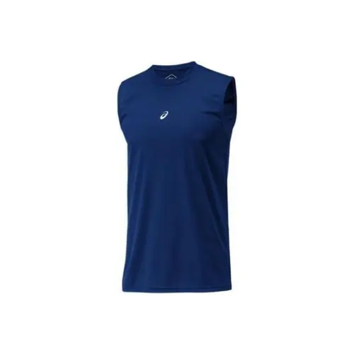 ASICS Tank Tops Men's Blue Crew Neck Moderate Straight Fit