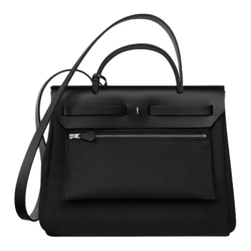 HERMES Herbag Zip Canvas With Hunter Cow Leather Single Bag, Crossbody Handbag 31 Unisex Black