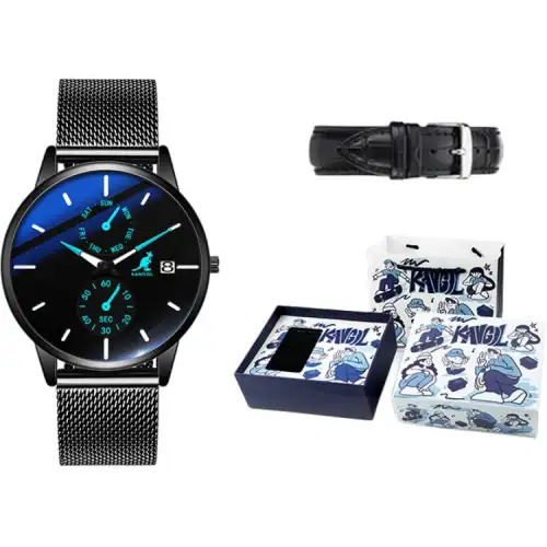 KANGOL Mechanical trend fashionable waterproof sports quartz watch strap for students for leisure stainless steel, men's watch, black dial, swiss watch, color, optics, quartz mechanism