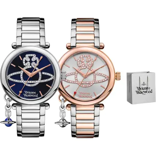 Vivienne Westwood Vivienne westwood, quartz watch strap stainless steel, blue dial, fashionable women's watch, stone inlay, quartz mechanism, 32mm