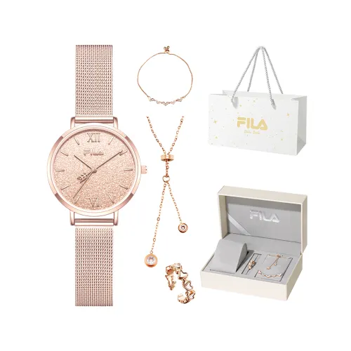 FILA Quartz watch strap stainless steel, golden dial, women's watch, gift box for students, quartz mechanism, high-quality style, light luxury style