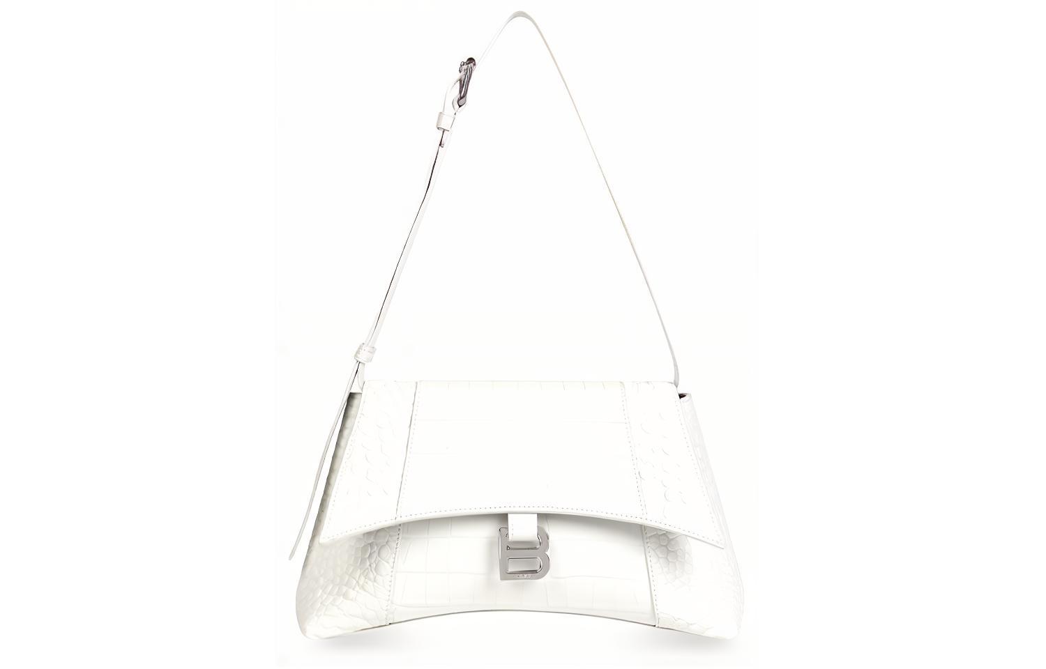 Balenciaga Downtown Crocodile Embossed Calfskin Shoulder Bag Women's White