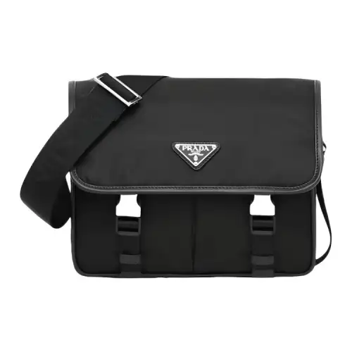 PRADA Saffiano Re Nylon Recycled Nylon And Leather Crossbody Bag, Shoulder Bag Men's Black