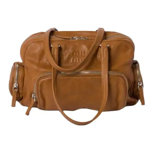 MIU MIU Washable Leather One Shoulder Handbag Women's Caramel