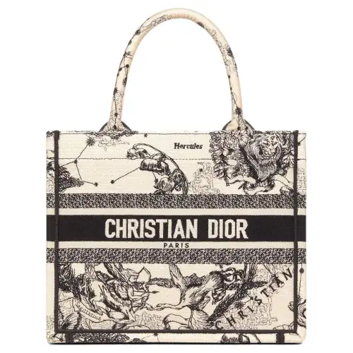 DIOR BookTote Embroidery Handbag Small Women's Milk White