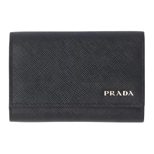 PRADA Saffiano Calfskin Key Pouch Men's Black & Marine Blue