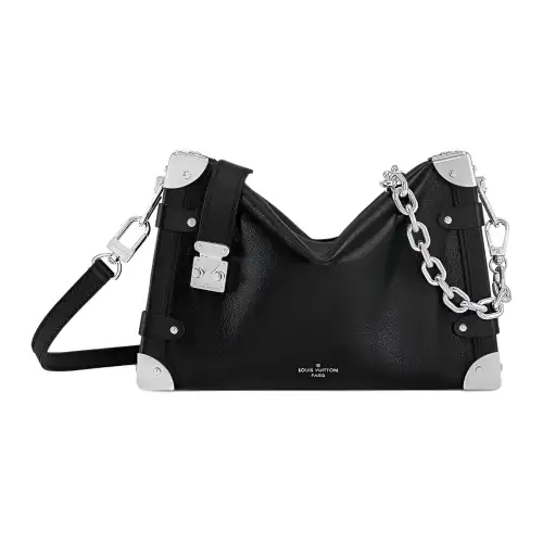 LOUIS VUITTON SIDE TRUNK Cow Leather Shoulder Bag, Crossbody Bag Medium Women's Black