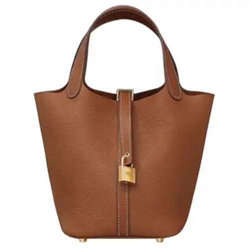 HERMES Picotin Lock Barenia Faubourg Calfskin Basket Bag, Bucket Bag, Handbag 18 Women's 34 Fauve Light Tawny