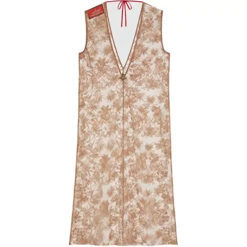 GUCCI Sleeveless Dresses Women's Beige V Neck Moderate Mid Length