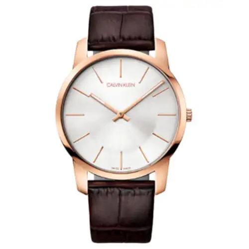 CALVIN KLEIN City Collection Wrist Watches Quartz Movement Leather Strap Silver Dial Men's Watches