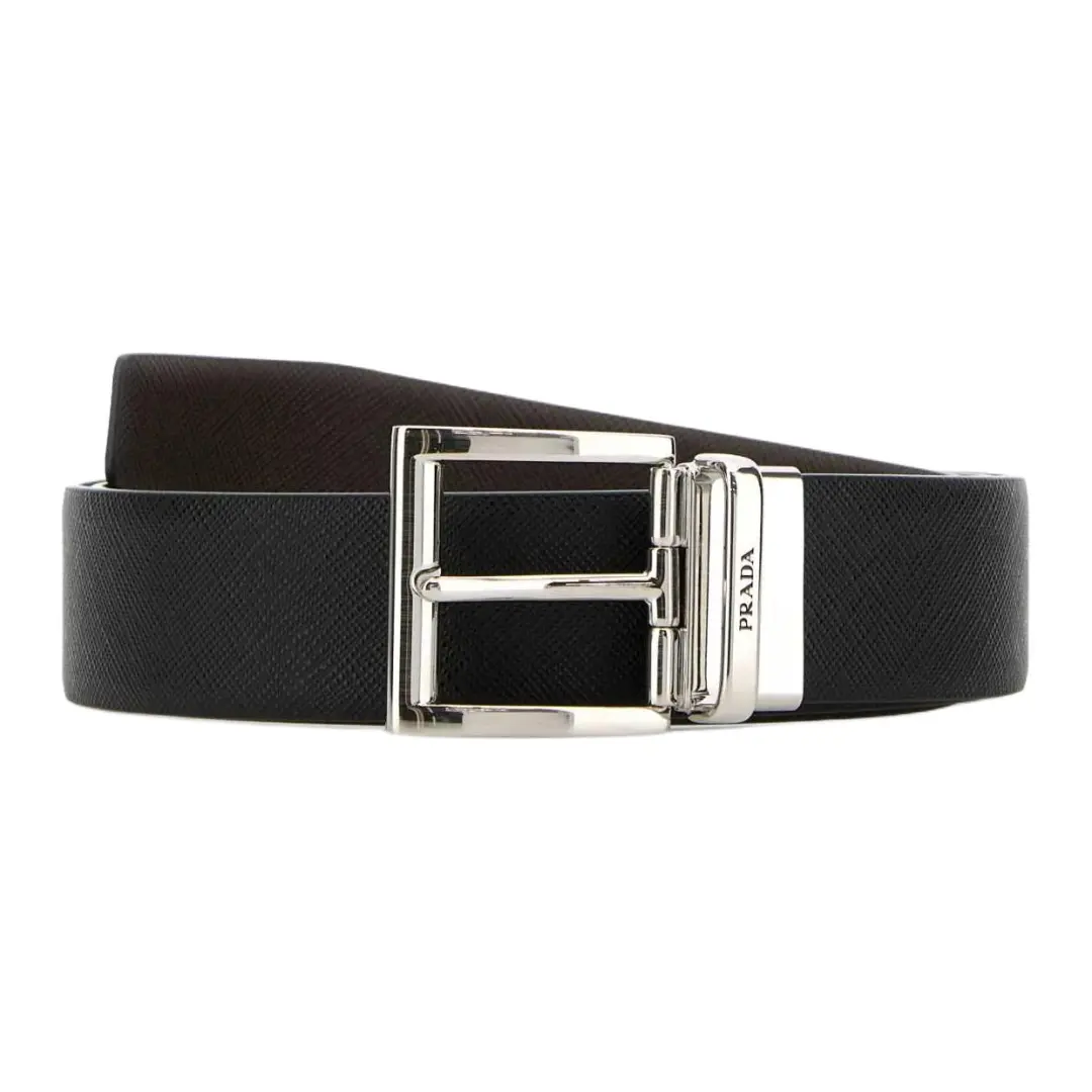 PRADA Leather Belts Men's Black 3.5cm