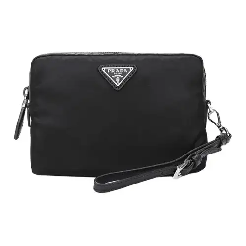PRADA Fabric Makeup Bag Clutch Unisex Black
