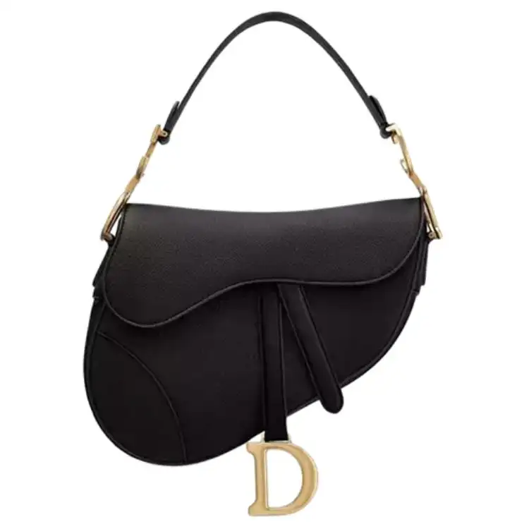 DIOR Saddle Embossed Textured Calfskin Saddle Bag Handbag Women's Black