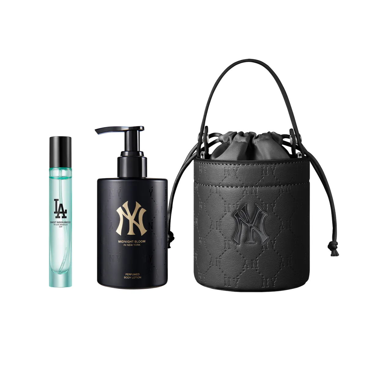 MLB Monogram Perfume 50ml/10ml+Trendy Luxury Bucket Bag High Street Black/Wild Berry Barbie