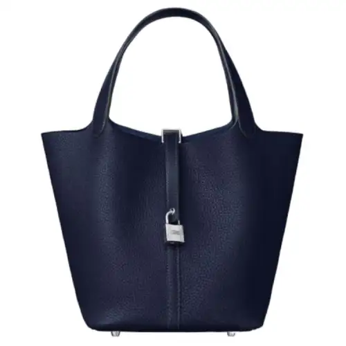 HERMES Picotin Lock Clemence Bullock Leather Basket Bag, Bucket Bag, Handbag 22 Women's 2Z Bleu Nuit Midnight Blue