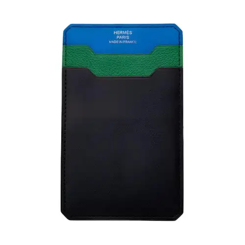 HERMES City Cow Leather Card Holder Women's Indigo/Cactus Green