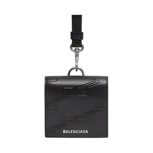 Balenciaga Embossed Phenolic Cow Leather Earphone Case Men's Black
