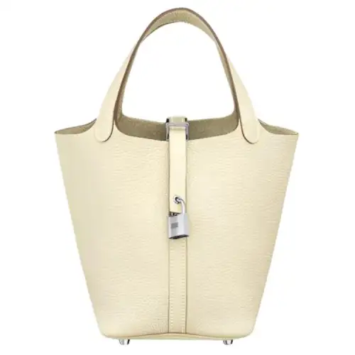 HERMES Picotin Lock Clemence Bullock Leather Basket Bag, Bucket Bag, Handbag 22 Women's I2 Nata Cream White