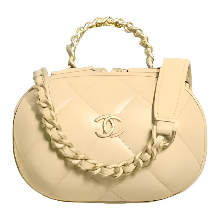 CHANEL 22c Early Spring Sheepskin Makeup Bag Women's Light Yellow