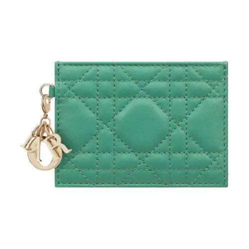 DIOR Lady Dior Sheepskin Card Holder Women's Green