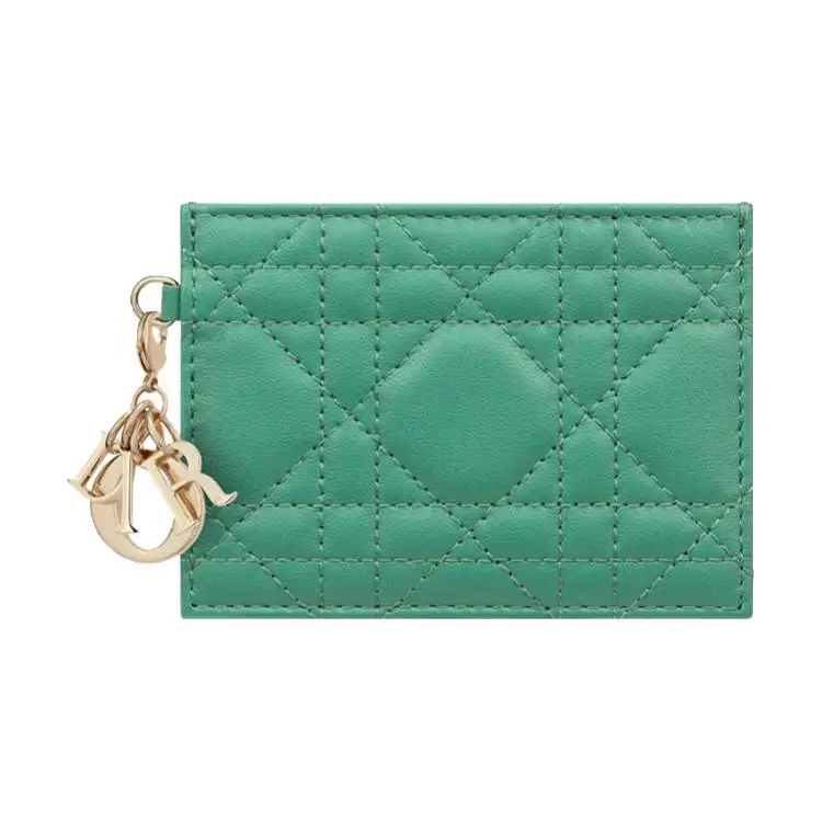 DIOR Lady Dior Sheepskin Card Holder Women's Green