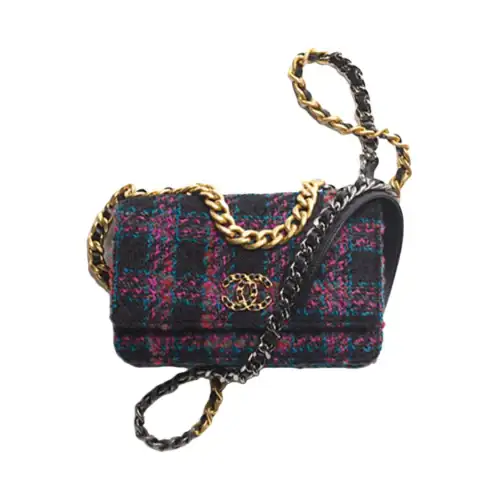 CHANEL Wool Tweed Crossbody Bag Women's Black & Purple & Green & Red