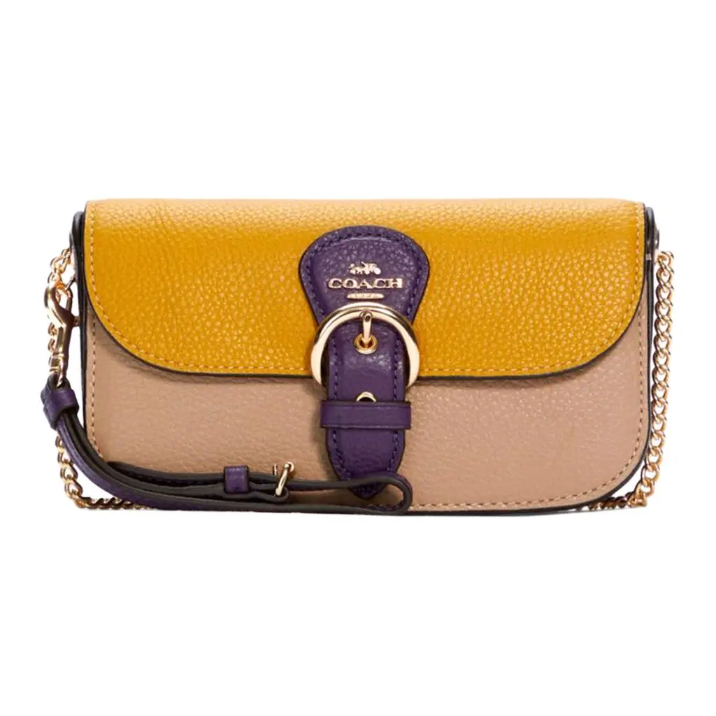 COACH Kleo Pebbled Leather Crossbody Bag, Shoulder Bag Women's Saffron Brown Multicolor
