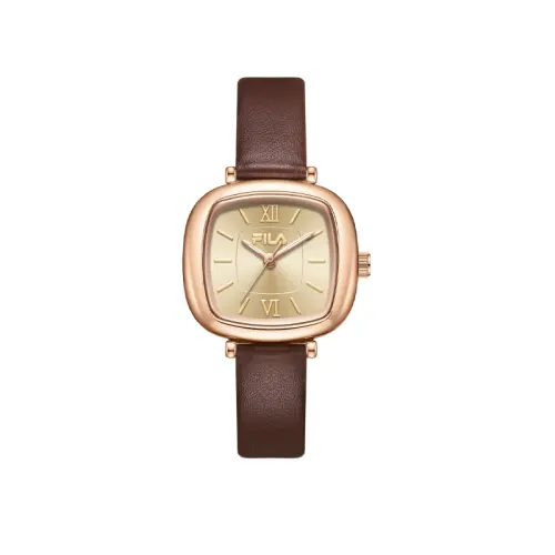 FILA Retro square watch, quartz postcard, watch strap, golden dial, women's watch, gift box, set, custom-made, quartz mechanism, genuine leather, high-quality style