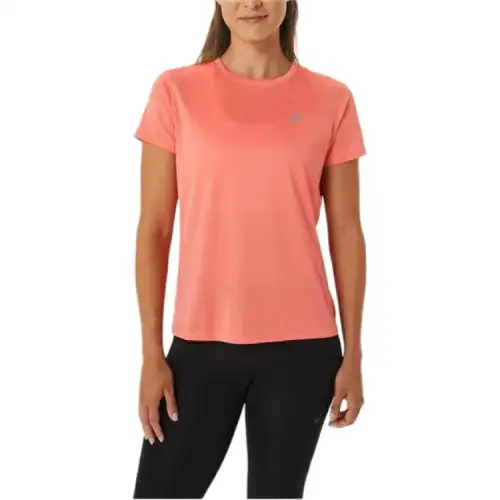 ASICS WS RN T Shirts Women's Pink Crew Neck Moderate Straight Fit