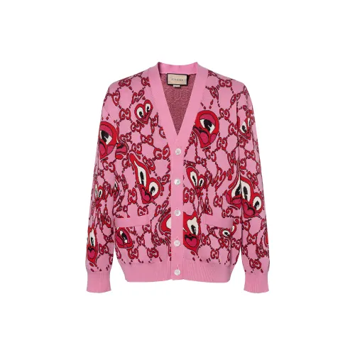 GUCCI Knitwear Men's Pink V Neck Moderate Cardigan