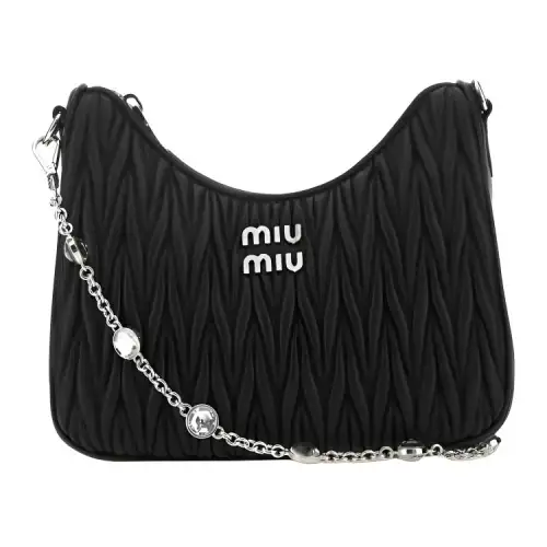 MIU MIU CRYSTAL Soft Sheep Leather Shoulder Bag, Crossbody Bag Women's Black
