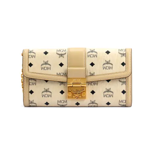 MCM Tracy Coated Canvas With Leather Trim Shoulder Bag, Crossbody Bag Large Women's Beige